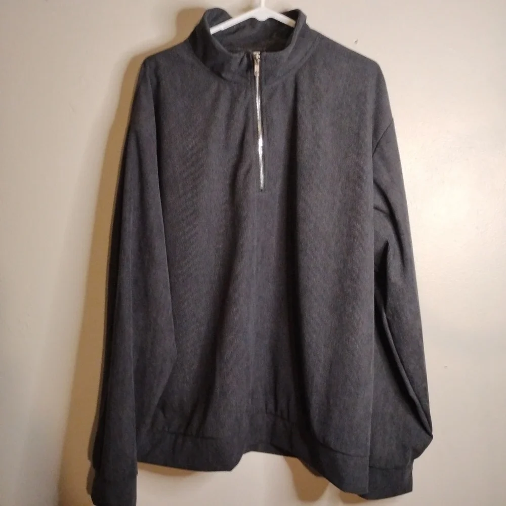Unbranded Quarter Zip Pullover Men XXL Gray Corduroy Texture Vintage Sweater